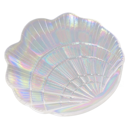 Fabulaxe Glass Iridescent Colorful Seashell Trinket Soap Candy Ring Dish Plate QI004062